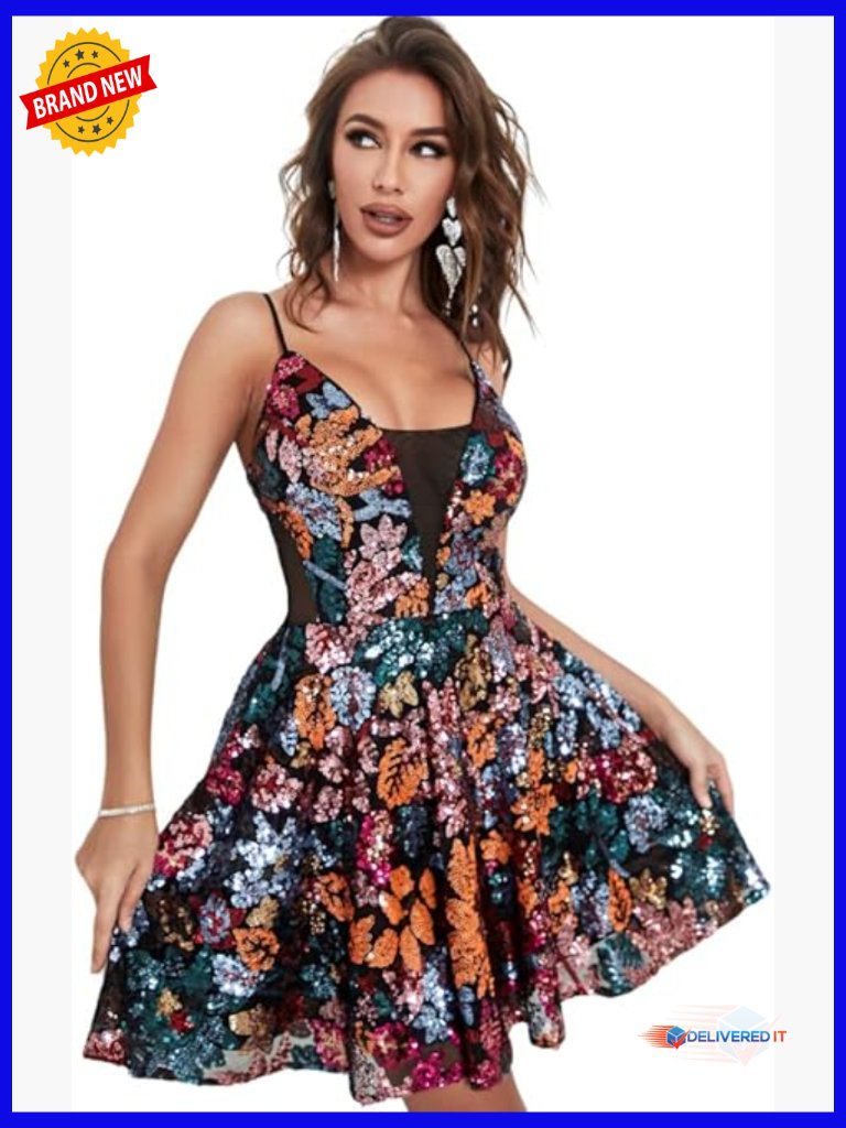 Sequin Backless Mini Dress Spaghetti Strap Cocktail Party Clubwear